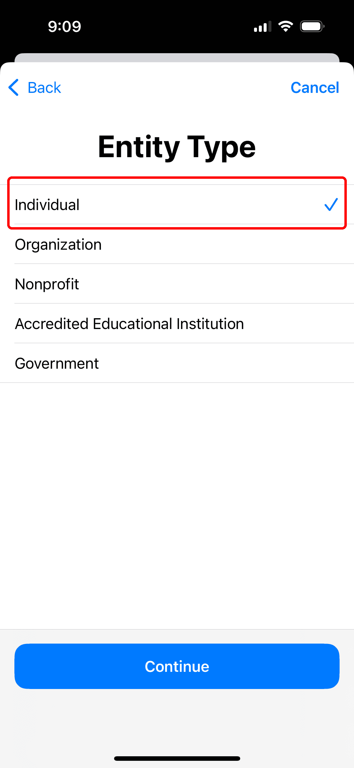 Step 10: Entity Type 選 Individual (個人)